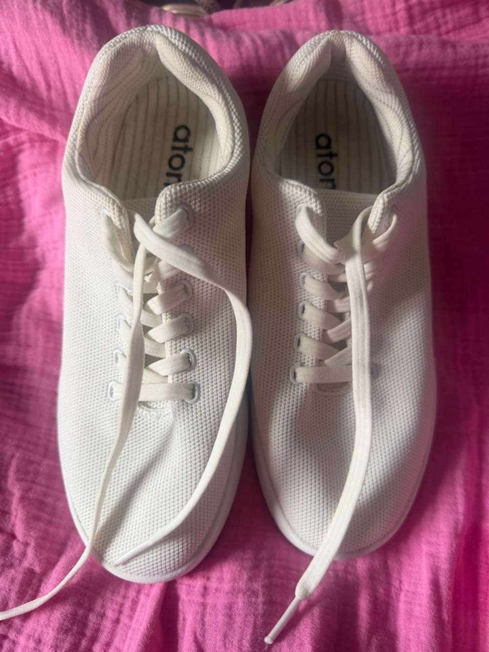 Atoms White Knit Lace-Up Athletic Sneakers
